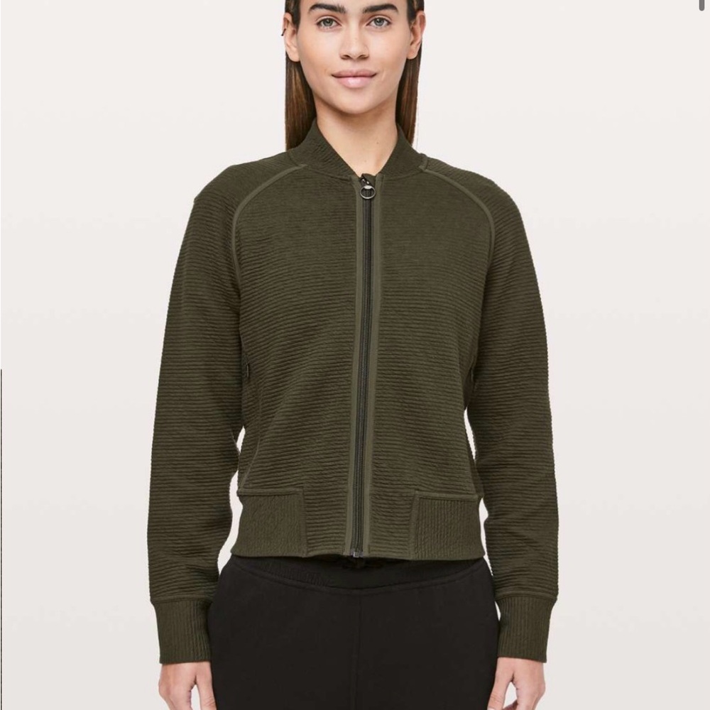 Lululemon On Repeat Bomber Jacket Dark Olive - Size 6 Athleisure Zip-Up